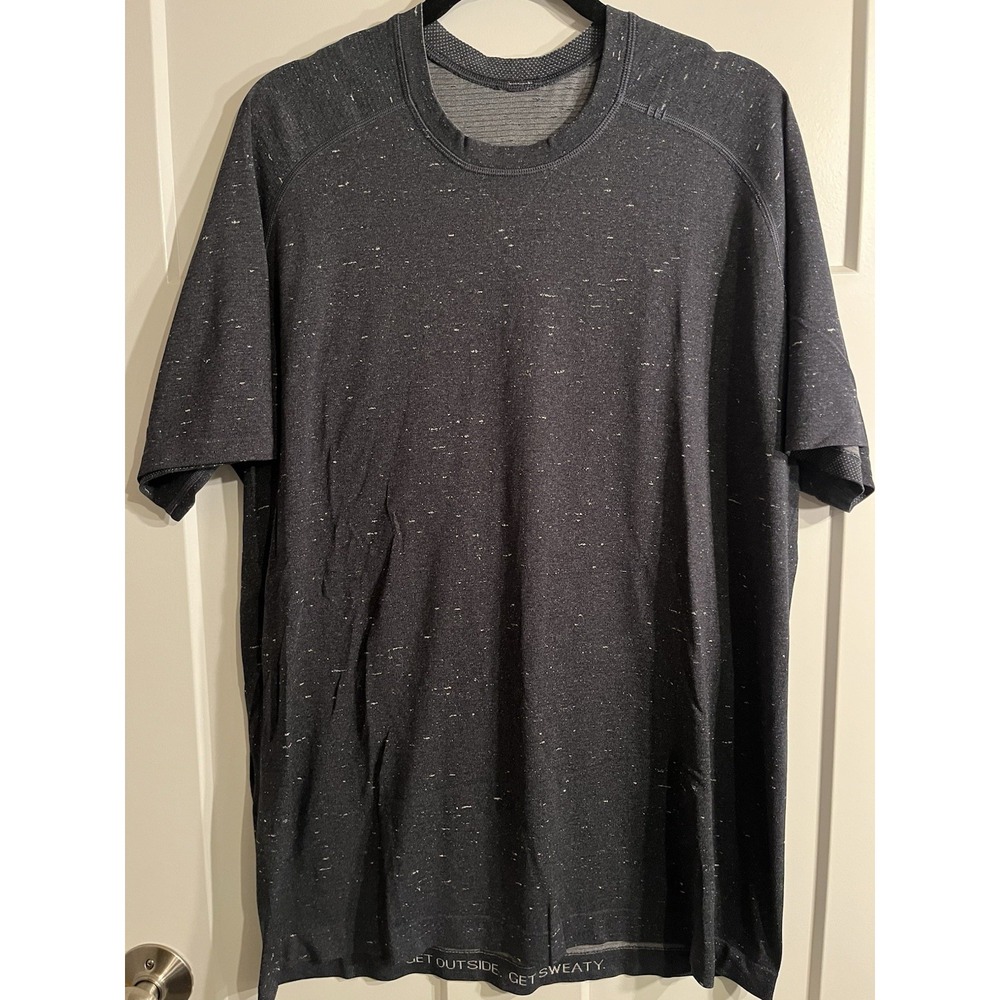 Lululemon Men's Large Short Sleeve Running Shirt Blue Get Outside Get Sweaty